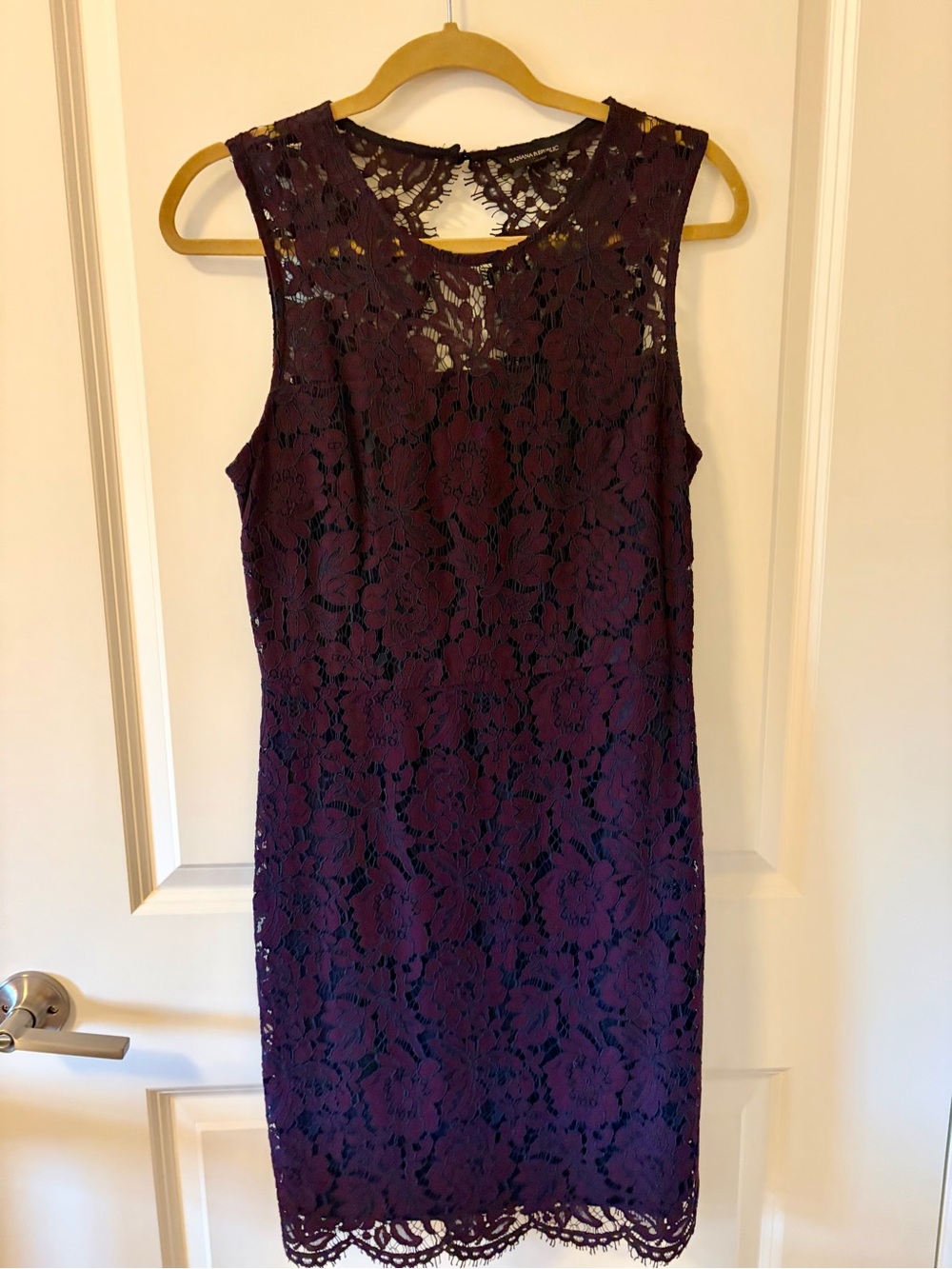 Banana Republic Sleeveless Lace Sheath Dress in Deep Plum
